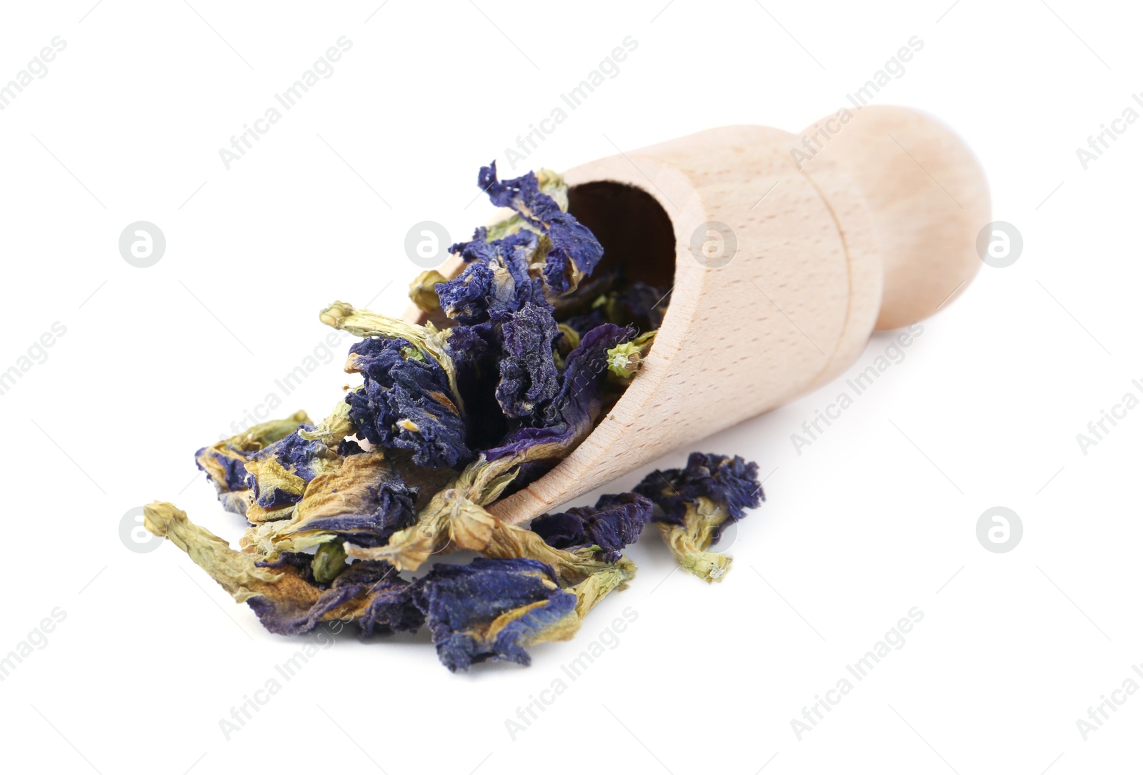 Photo of Scoop with butterfly pea flower tea isolated on white