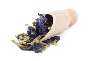 Scoop with butterfly pea flower tea isolated on white