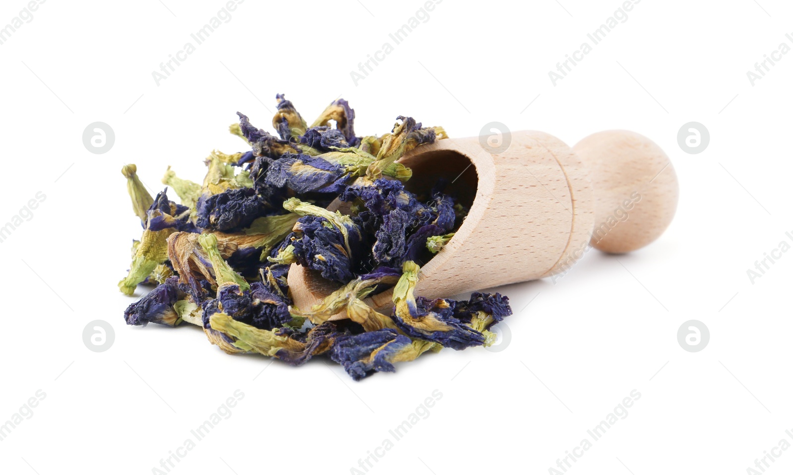 Photo of Scoop with butterfly pea flower tea isolated on white