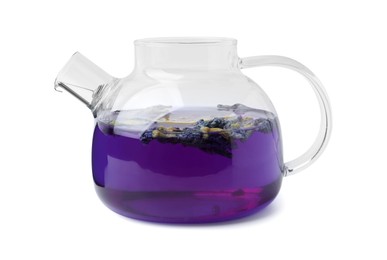 Photo of Delicious butterfly pea flower tea isolated on white