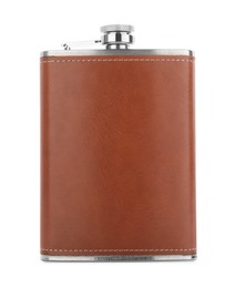 Photo of One new hip flask isolated on white