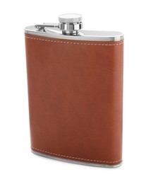 Photo of One new hip flask isolated on white