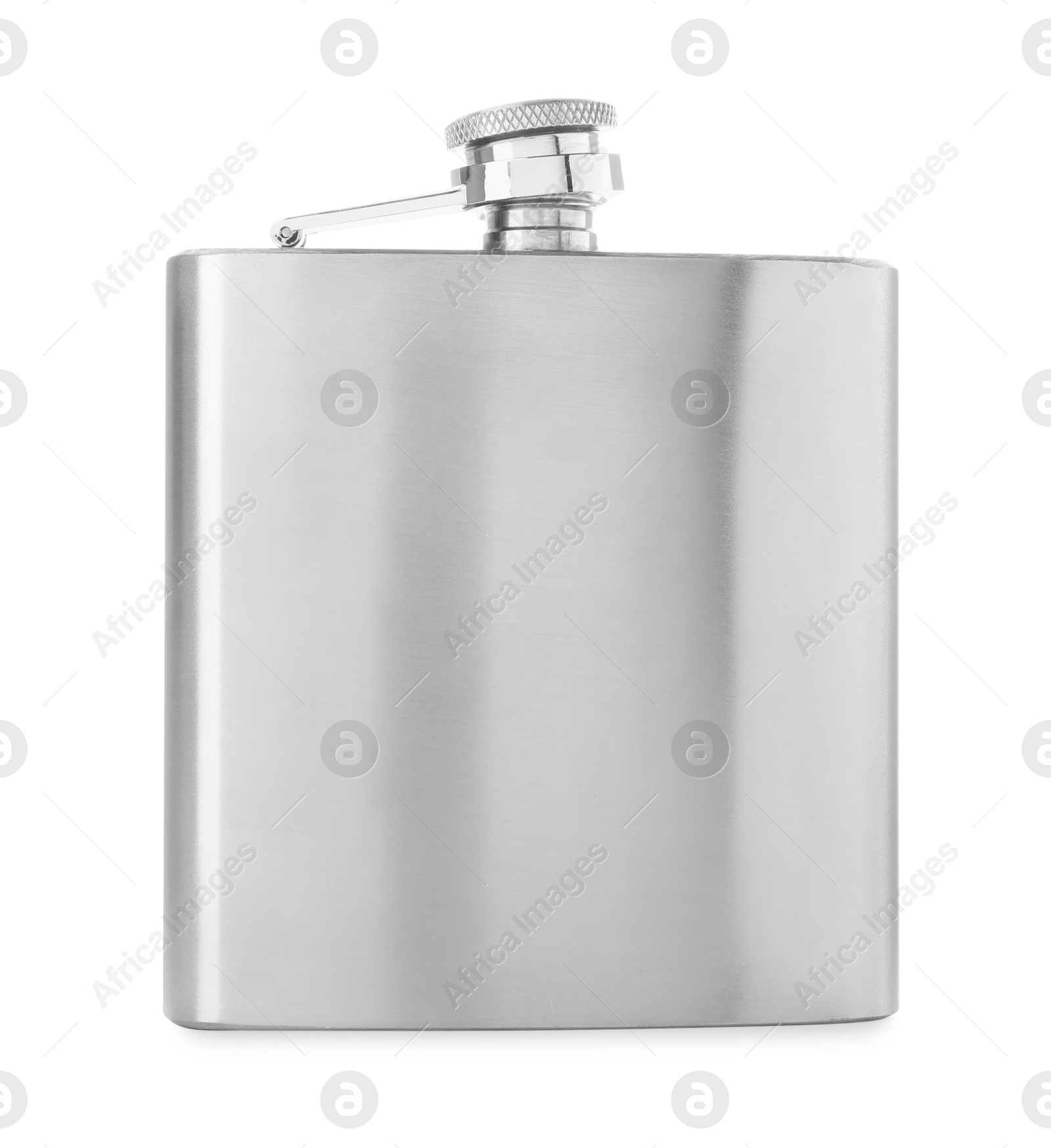 Photo of One metal hip flask isolated on white