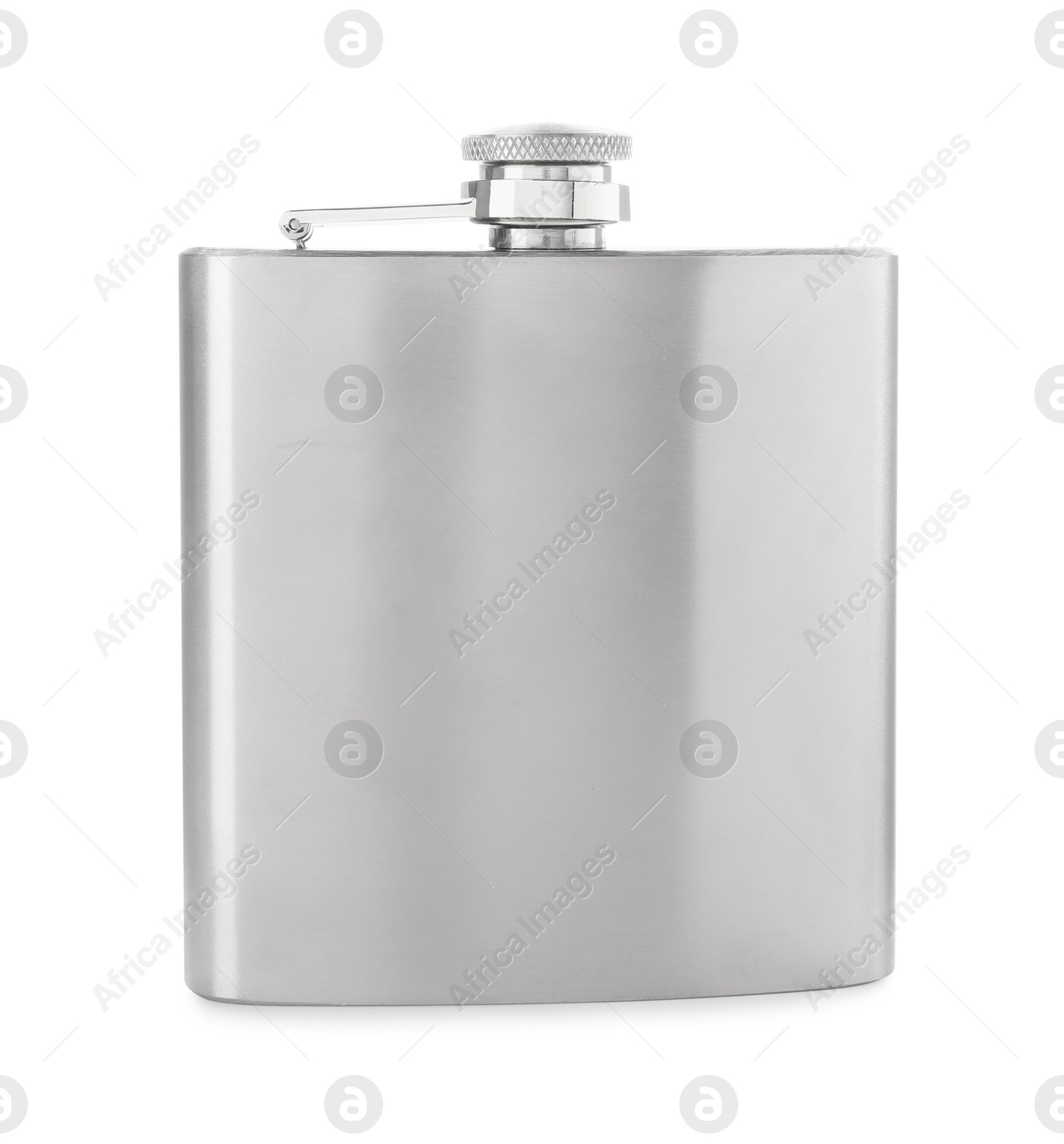 Photo of One metal hip flask isolated on white