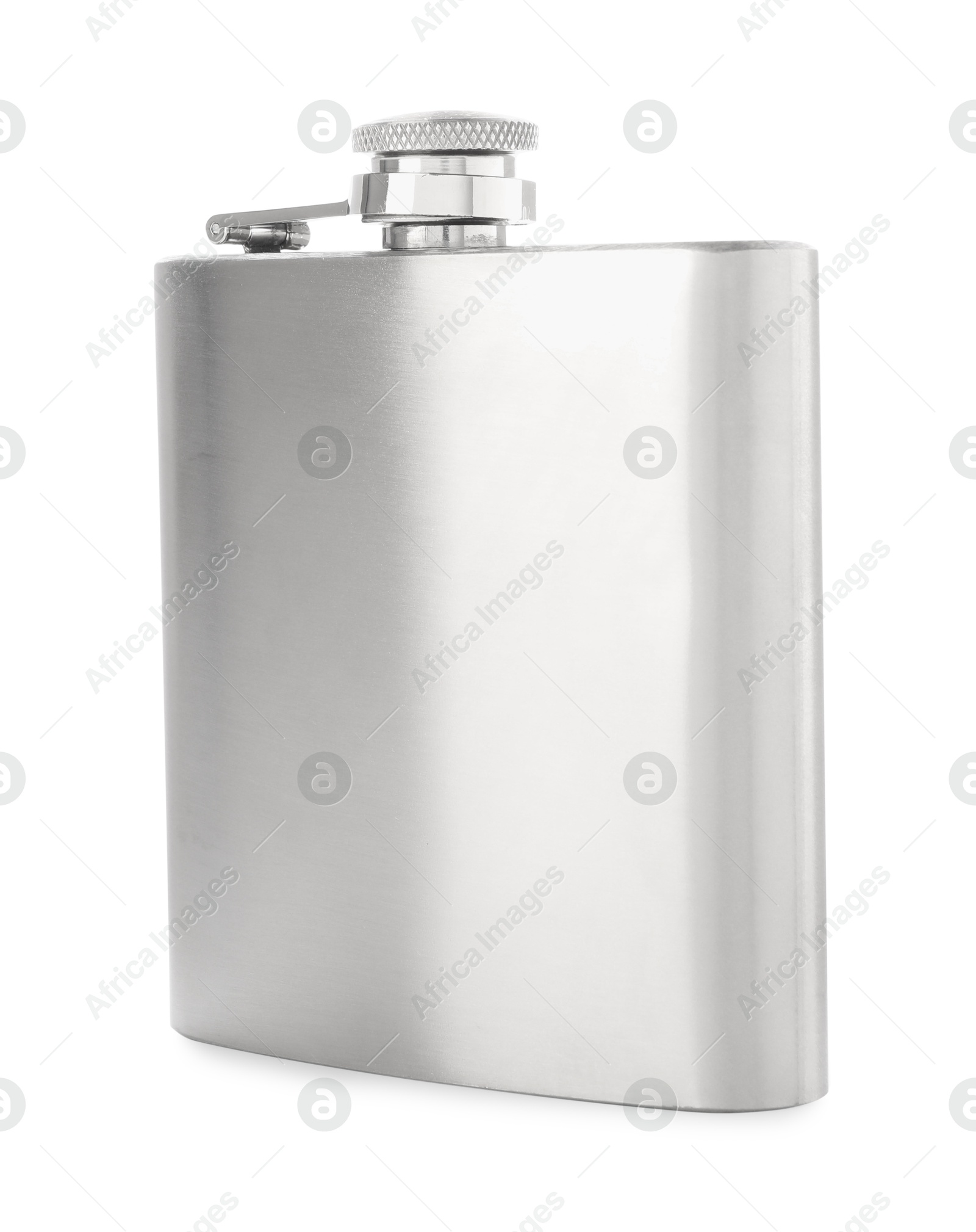 Photo of One metal hip flask isolated on white