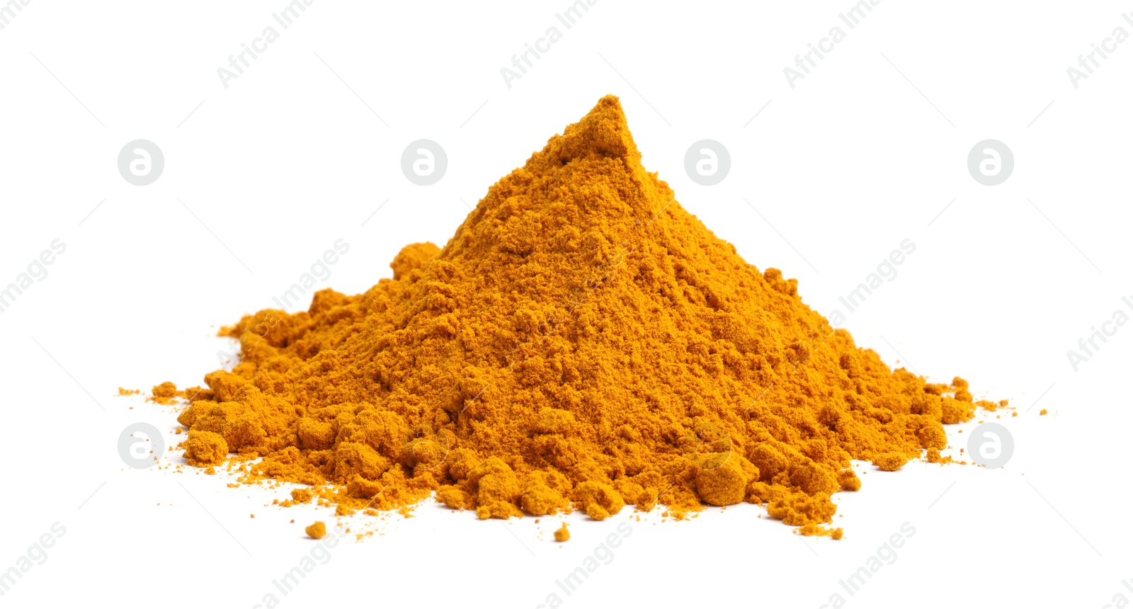 Photo of Heap of turmeric powder isolated on white