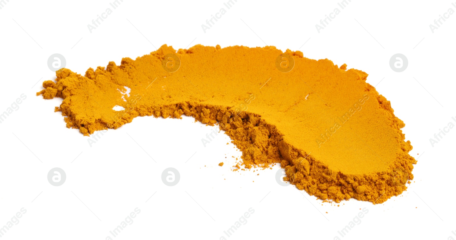 Photo of Heap of turmeric powder isolated on white