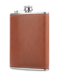 Photo of One new hip flask isolated on white