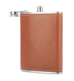 Photo of One new hip flask isolated on white