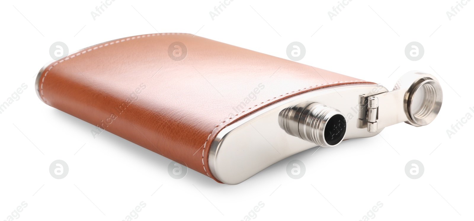 Photo of One new hip flask isolated on white