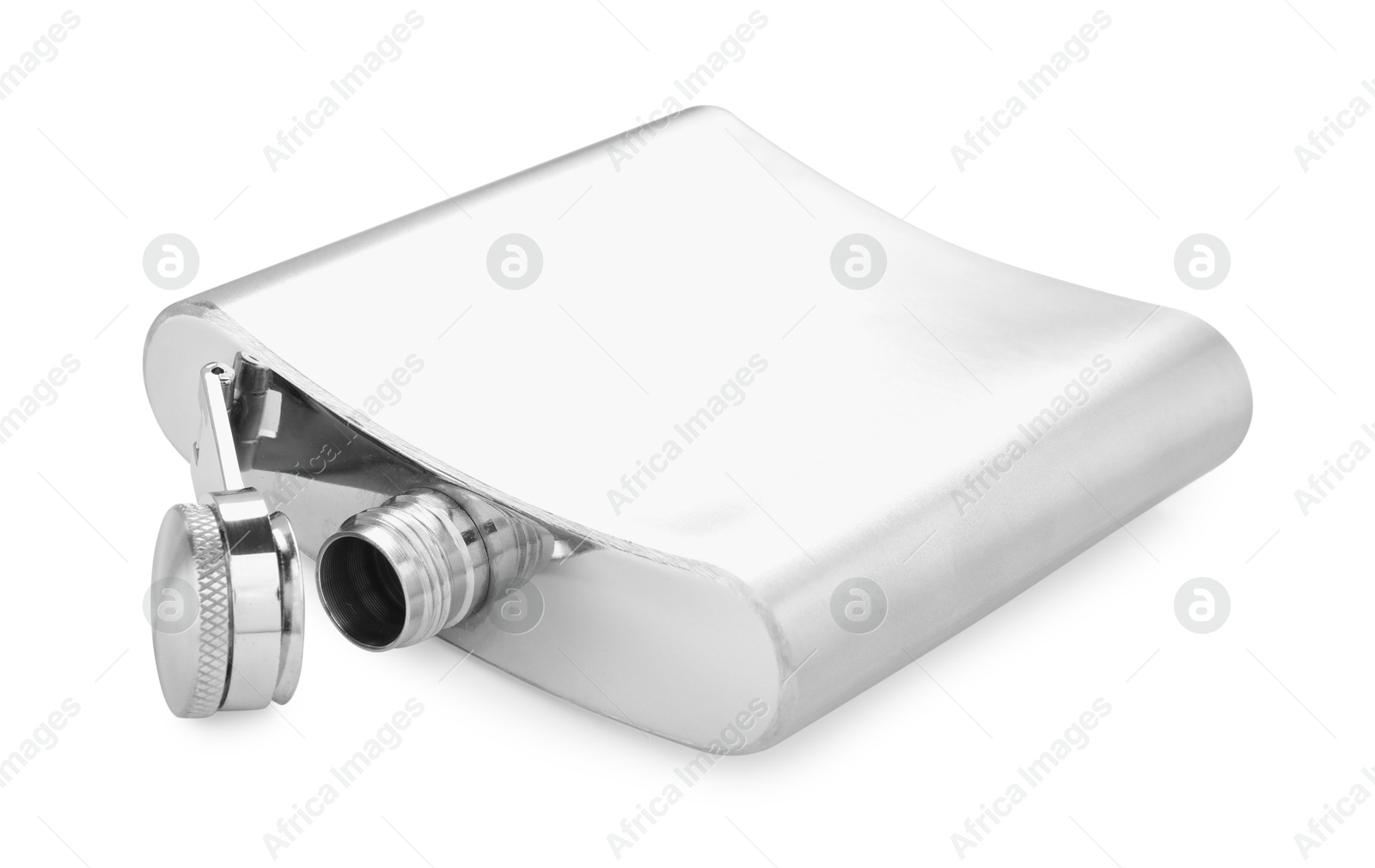 Photo of One metal hip flask isolated on white