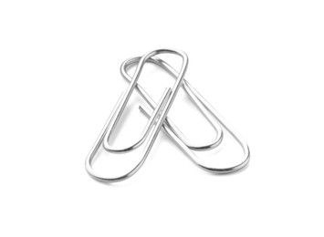 Photo of Two metal paper clips isolated on white