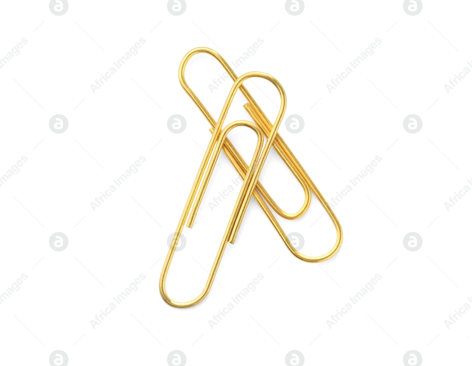 Photo of Two metal paper clips isolated on white, top view