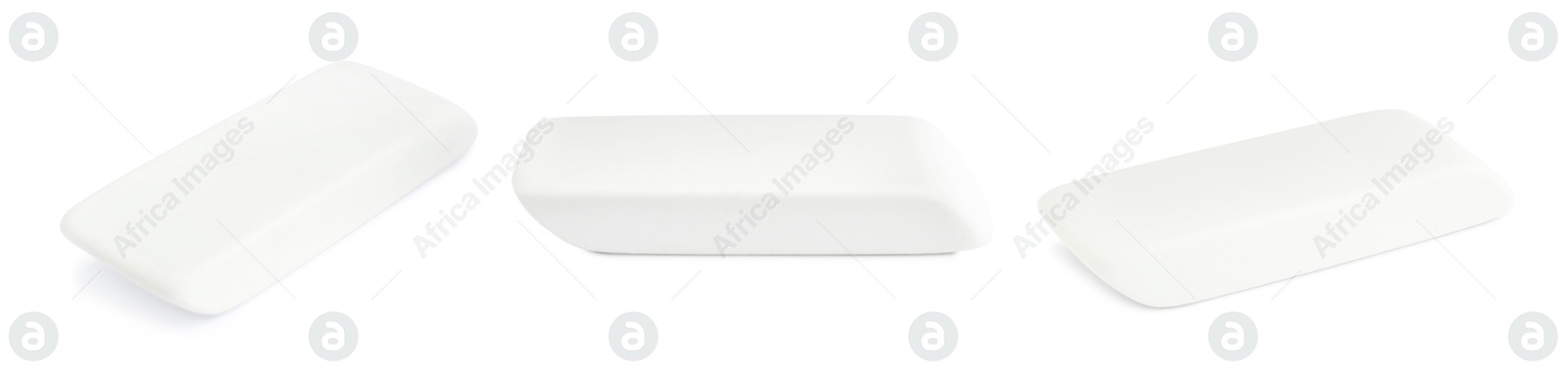 Image of Eraser isolated on white, collage. Different sides