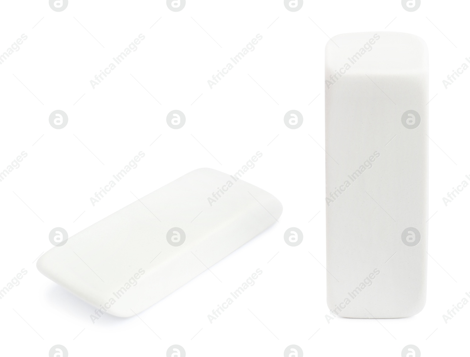 Image of Eraser isolated on white, collage. Different sides