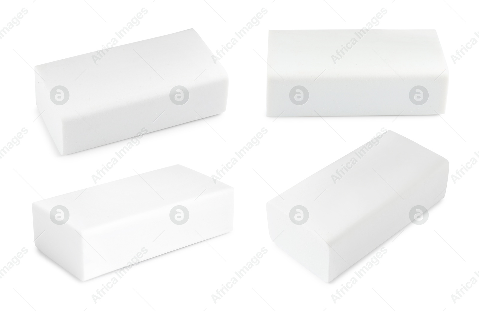 Image of Eraser isolated on white, collage. Different sides