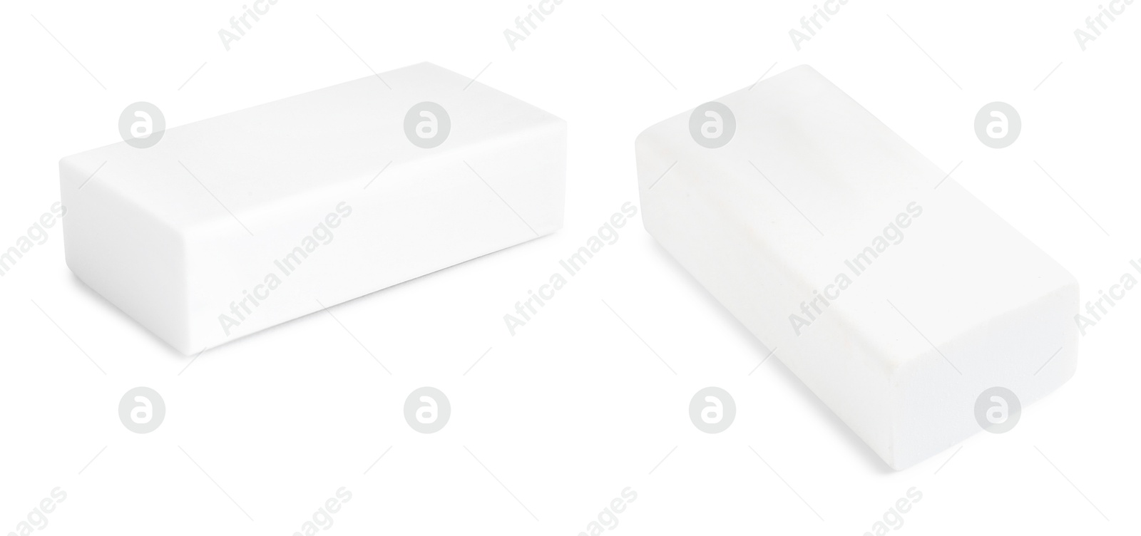 Image of Eraser isolated on white, collage. Different sides