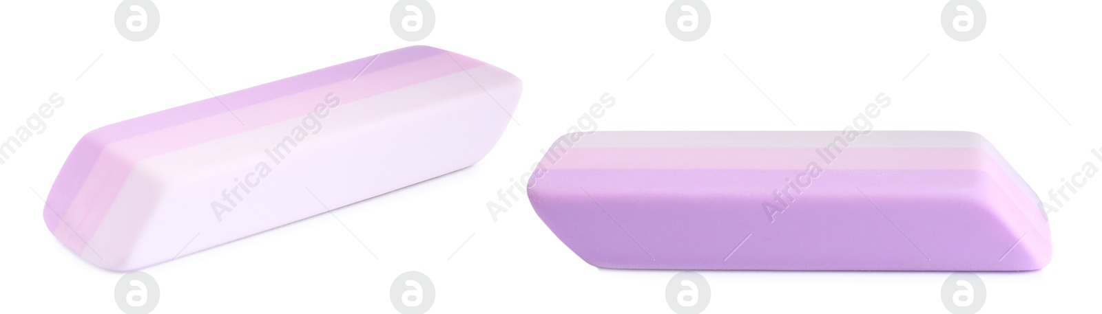 Image of Eraser isolated on white, collage. Different sides