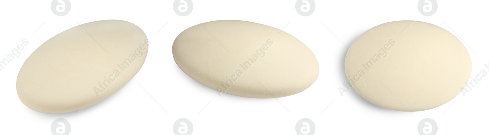 Image of Eraser isolated on white, collage. Different sides