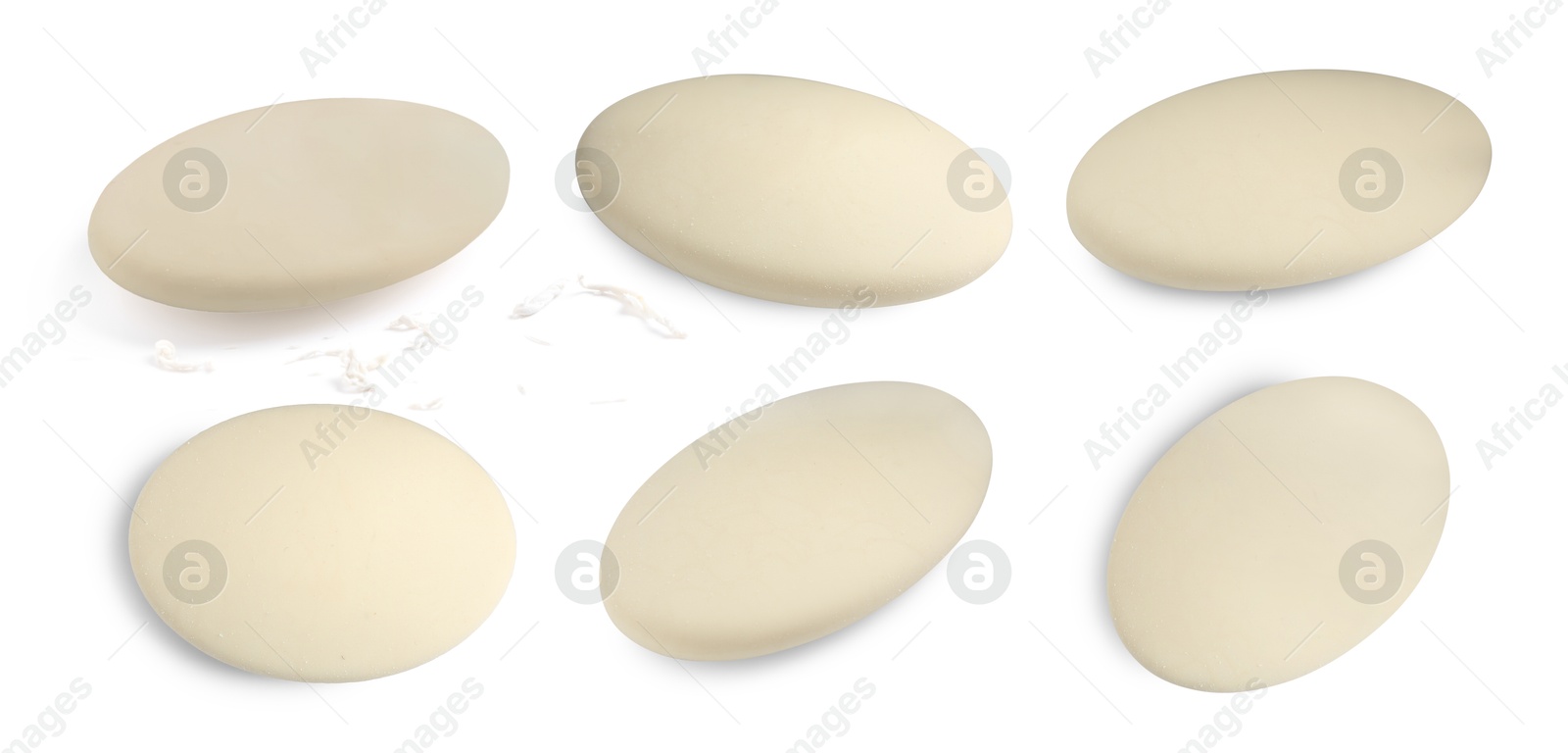 Image of Eraser isolated on white, collage. Different sides