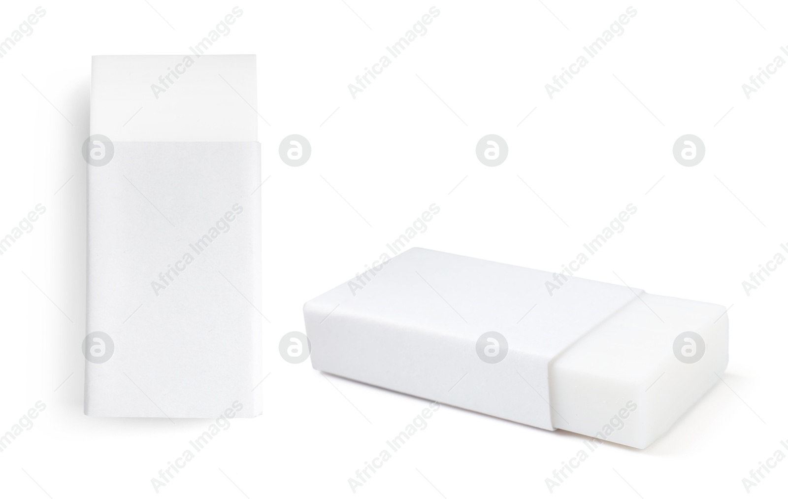 Image of Eraser isolated on white, collage. Different sides