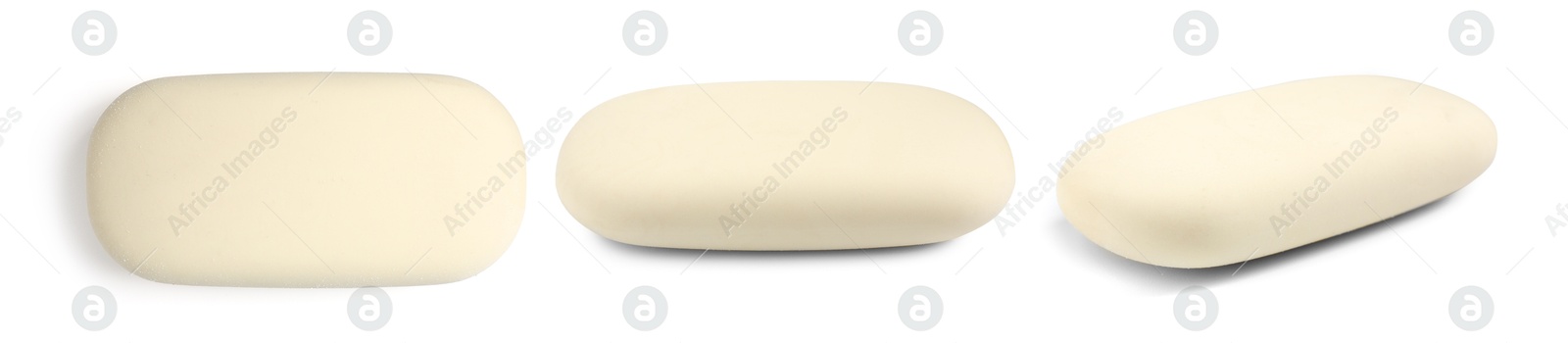 Image of Eraser isolated on white, collage. Different sides