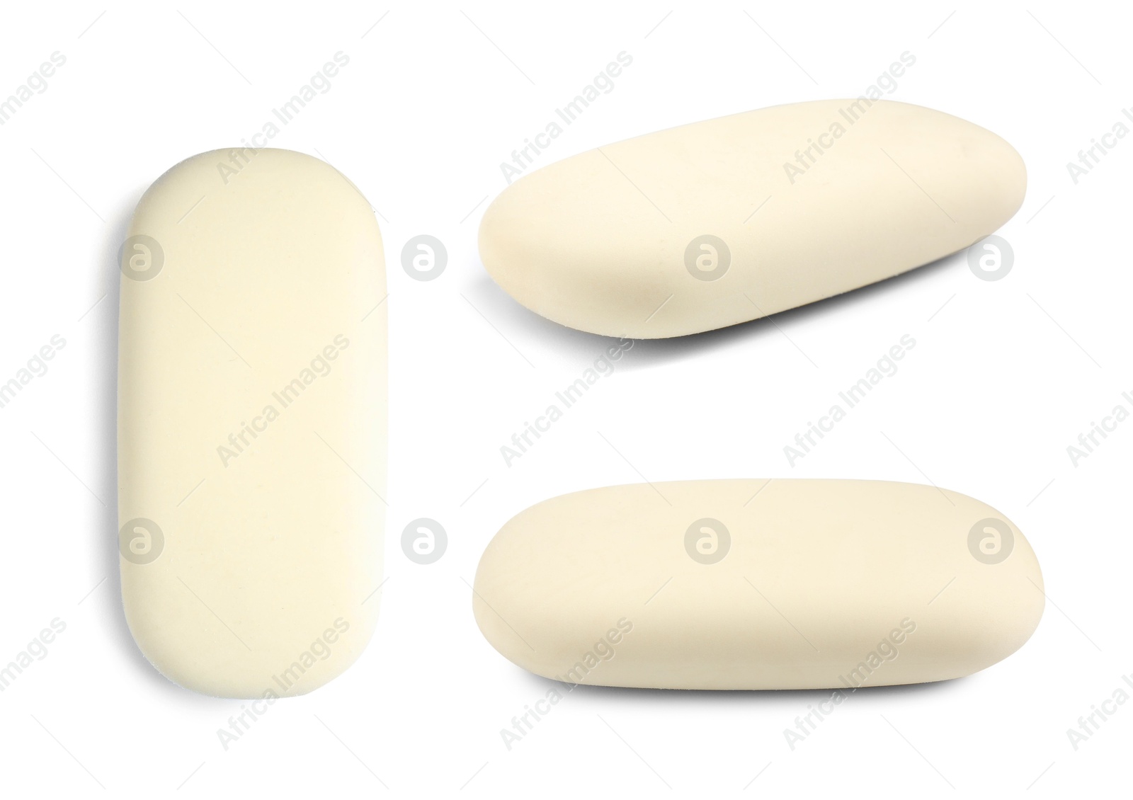 Image of Eraser isolated on white, collage. Different sides