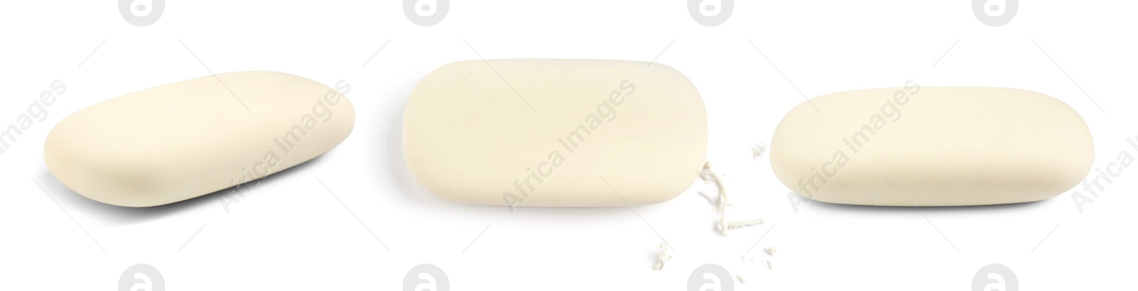 Image of Eraser isolated on white, collage. Different sides