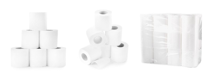 Image of Toilet paper rolls isolated on white, set