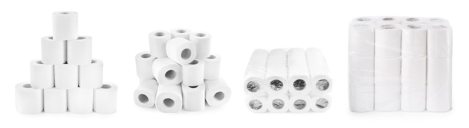 Image of Toilet paper rolls isolated on white, set