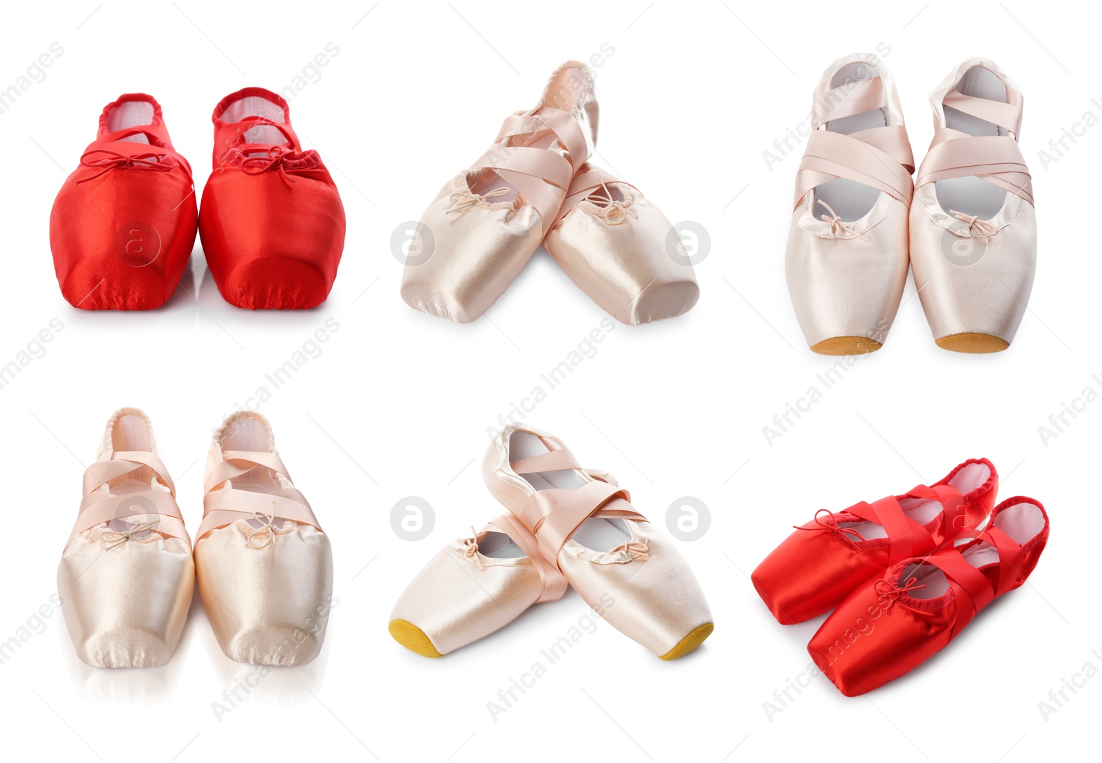 Image of Red and beige ballet shoes isolated on white, set