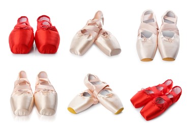 Image of Red and beige ballet shoes isolated on white, set