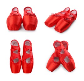 Image of Red ballet shoes isolated on white, set