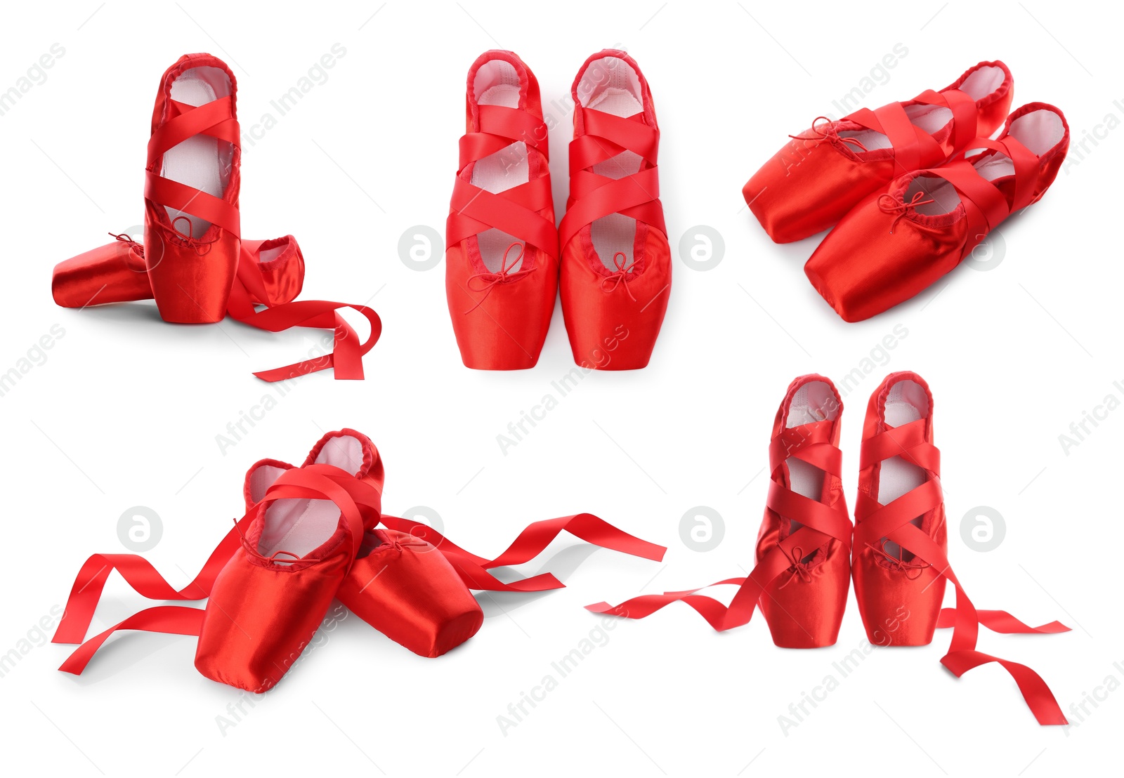 Image of Red ballet shoes isolated on white, set