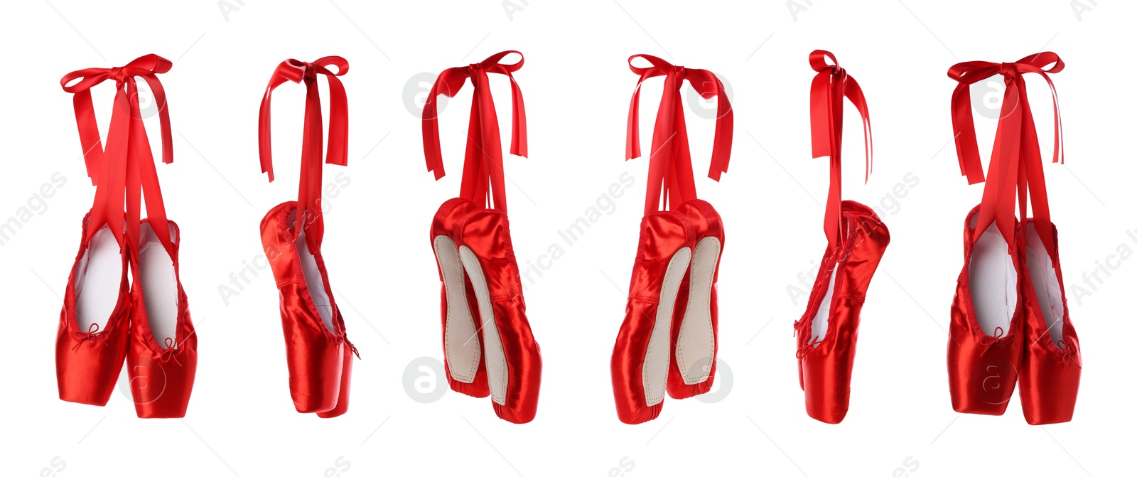 Image of Red ballet shoes isolated on white, set