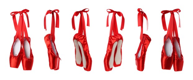 Image of Red ballet shoes isolated on white, set