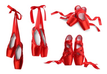 Image of Red ballet shoes isolated on white, set