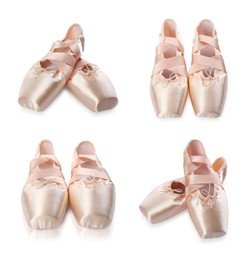 Image of Beige ballet shoes isolated on white, set