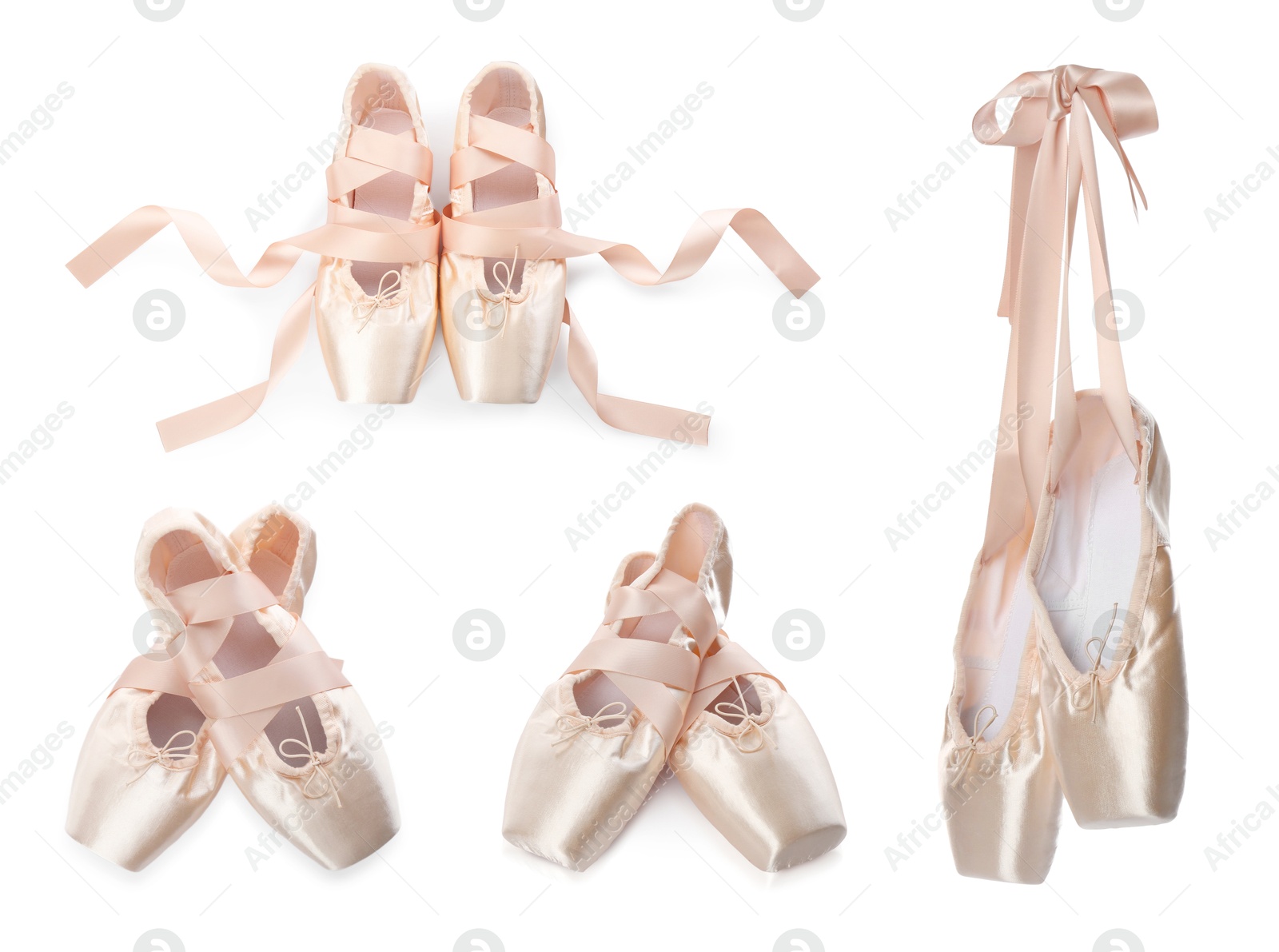 Image of Beige ballet shoes isolated on white, set