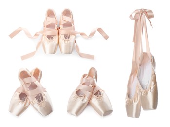 Image of Beige ballet shoes isolated on white, set