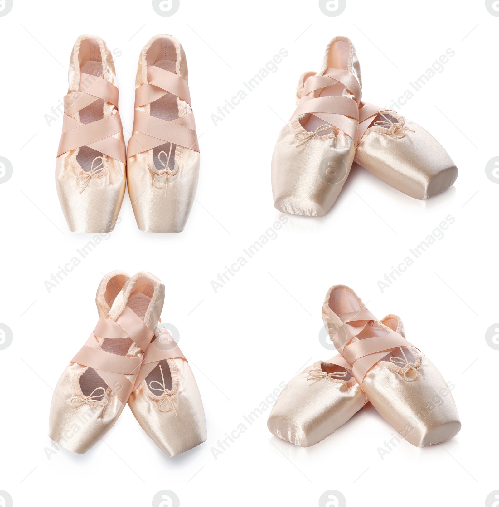 Image of Beige ballet shoes isolated on white, set