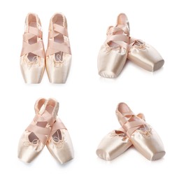 Image of Beige ballet shoes isolated on white, set