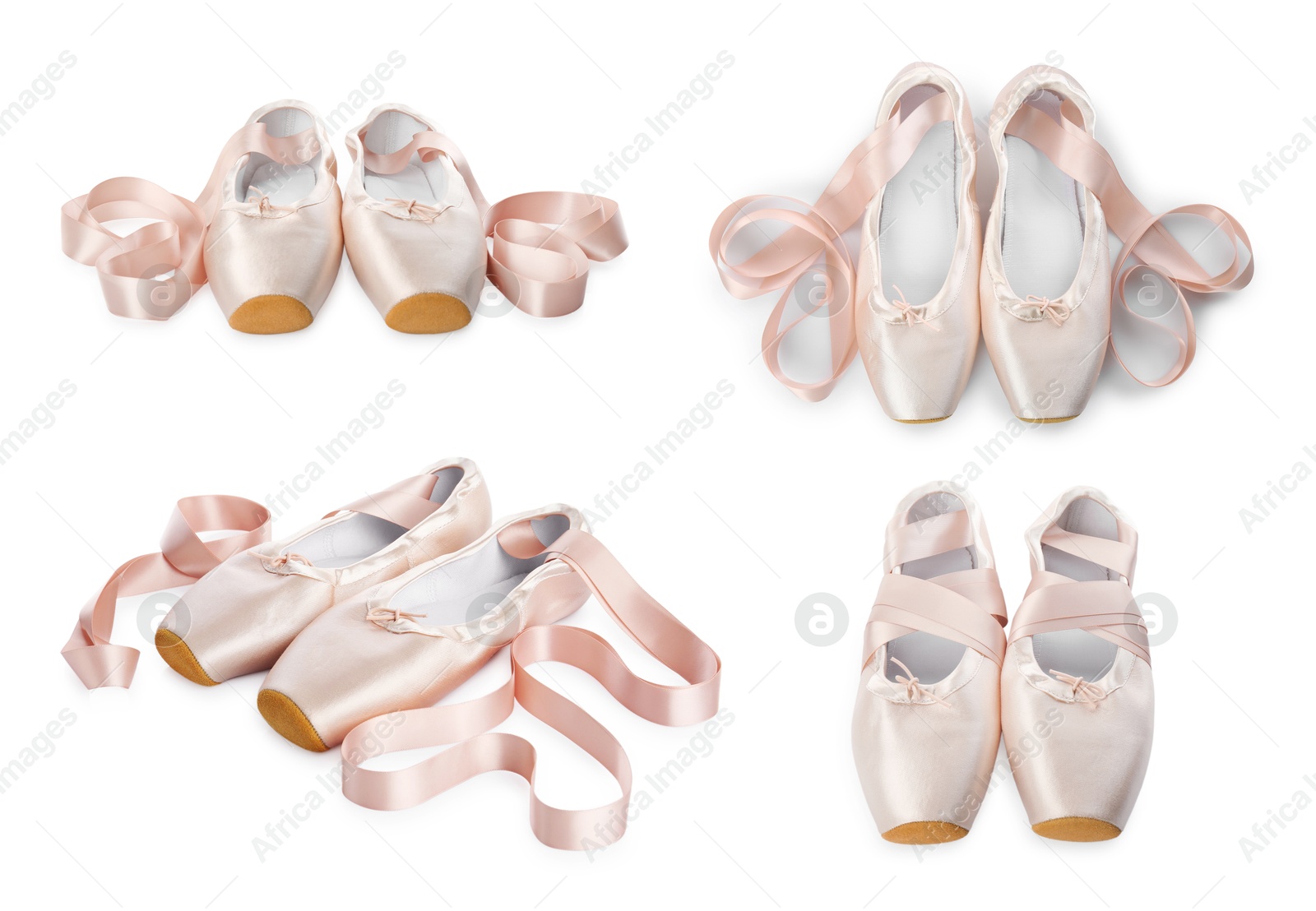 Image of Beige ballet shoes isolated on white, set