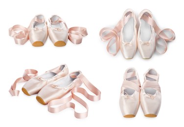 Image of Beige ballet shoes isolated on white, set