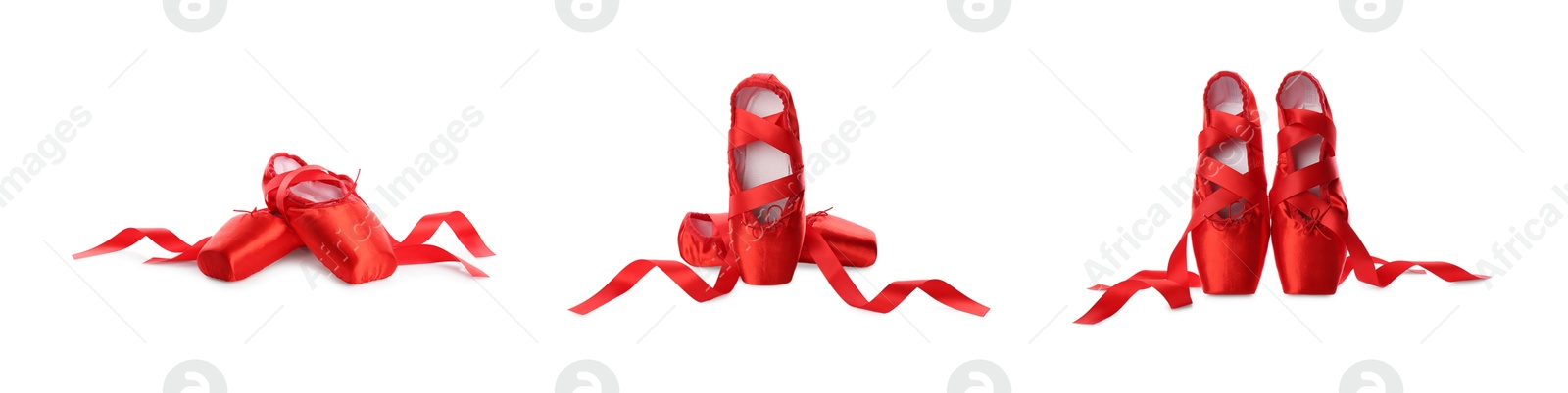 Image of Red ballet shoes isolated on white, set