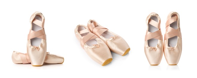 Image of Beige ballet shoes isolated on white, set