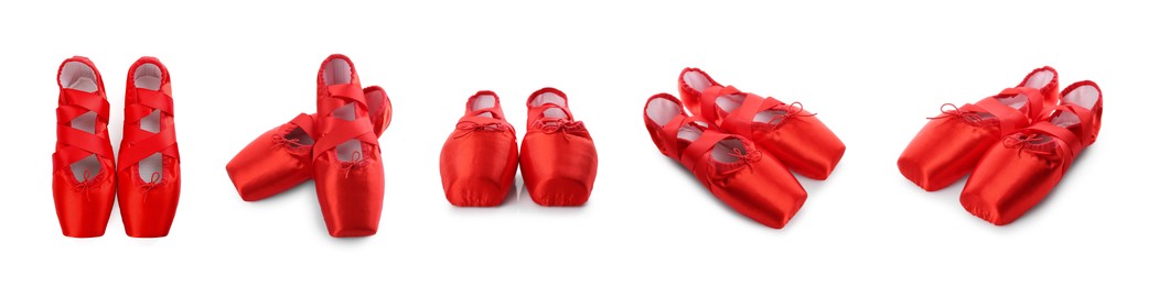 Image of Red ballet shoes isolated on white, set