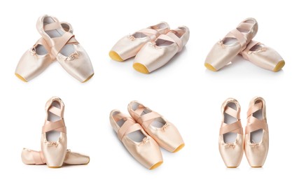 Image of Beige ballet shoes isolated on white, set