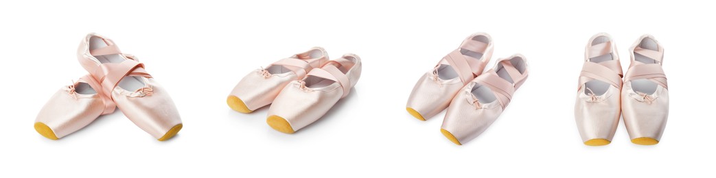 Image of Beige ballet shoes isolated on white, set