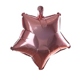 Photo of Pink shiny foil star shaped balloon isolated on white